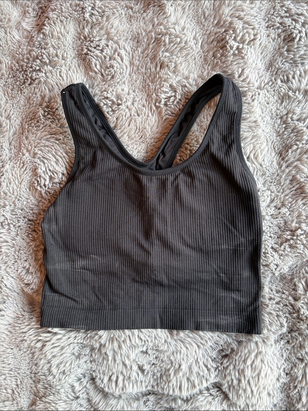 Ribbed Black Sports Bra Crop Top